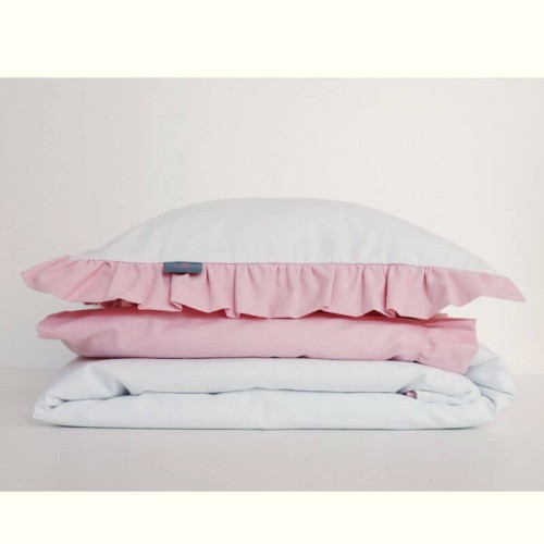 Pościel z podwójną falbanką pudrowo biała 120x90 Dolly