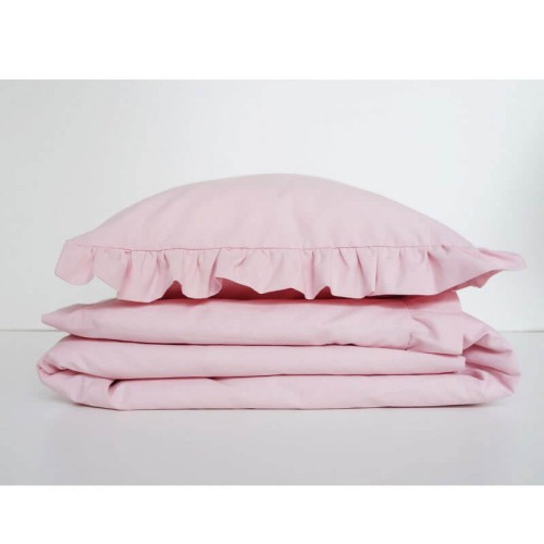 Pościel z podwójną falbanką pudrowy róż 120x90 Dolly
