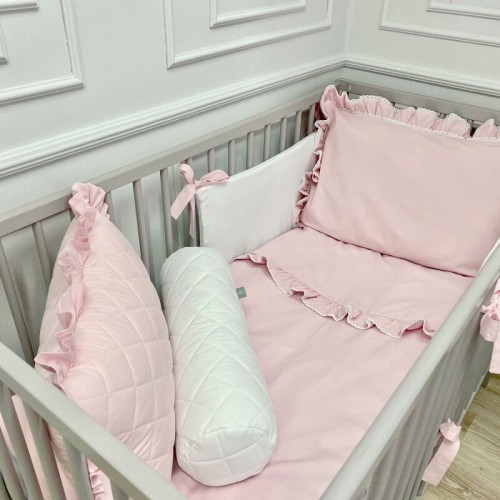 Pościel z podwójną falbanką pudrowy róż 120x90 Dolly