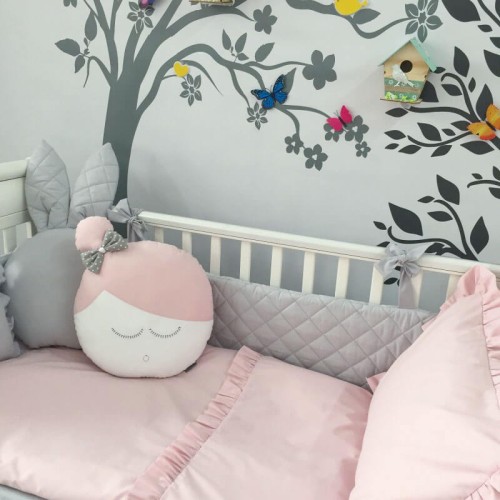 Pościel z podwójną falbanką pudrowy róż 120x90 Dolly