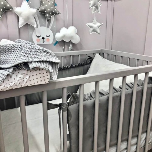 Ochraniacz do łóżeczka z falbanką grafitowy Dolly