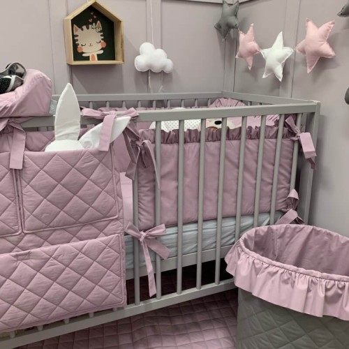 Ochraniacz do łóżeczka z falbanką szara lawenda Dolly