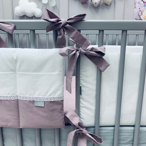 Ochraniacz do łóżeczka biały kokardy lawendowe Dolly