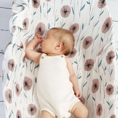 Otulacz bambusowy flowers Pink No More