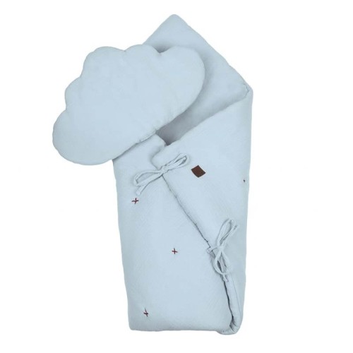 Rożek i kołderka muślin Horn Baby Blue Hi Little One