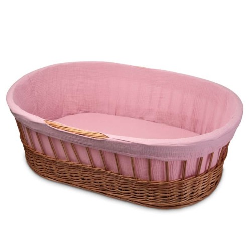 Kosz Mojżesza wiklinowy ze stelażem+materac BABY PINK Hi Little One