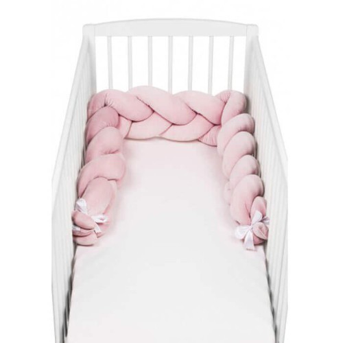 Ochraniacz do łóżeczka warkocz welur różowy 200cm SuperMami